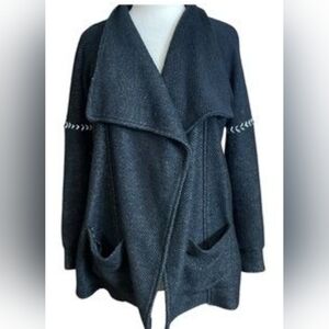 Lucky Brand Knit Wrap Cardigan Sweater Jacket Size M Embroidered Open Front